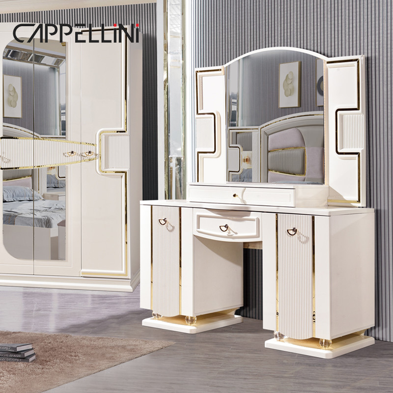 Wholesale Price King Size Double Leather Bed Suite Master Room Home White Full Wooden Mdf Luxury Bedroom Furniture Set
