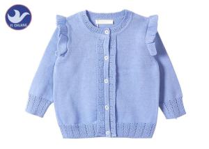 China Kid Ruffle Shoulder Girls Cardigan Sweaters Pointelle in Neck / Placket Trim wholesale
