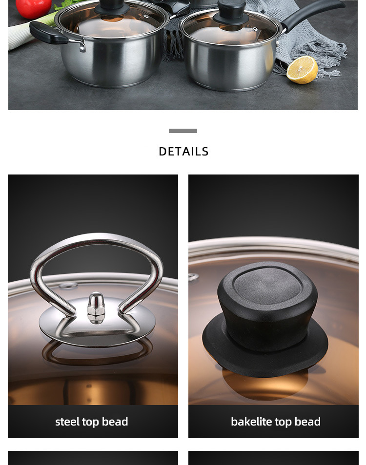Amazon TOP Seller 6 PCS Flat Bottom Cooking Pot Sets Sauce Pan Soup Pot Frying Pan Sets For Kitchen