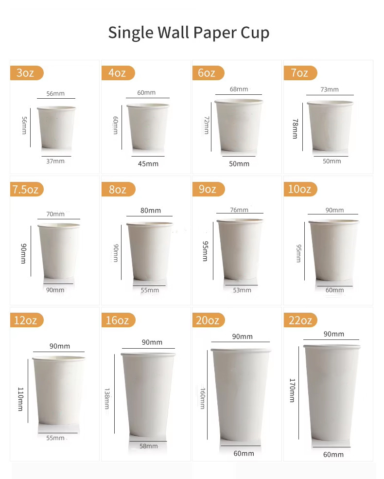 Wholesale Disposable Single Wall Paper Cup (2.5oz-24oz) Sizes with Custom Logo