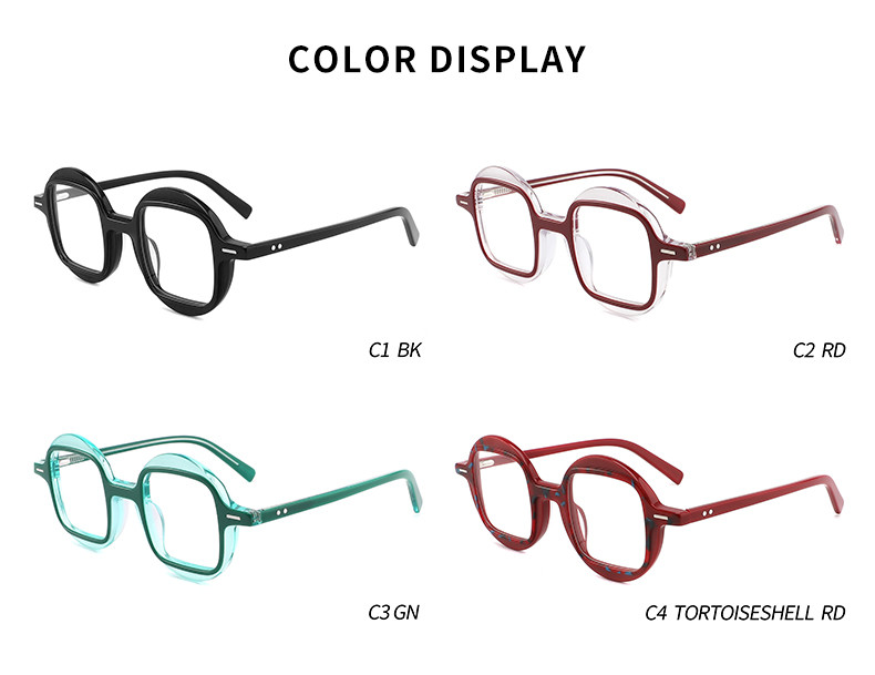Men Acetate Frame Glasses Interchangeable Lenses Outer Circle Inner Square