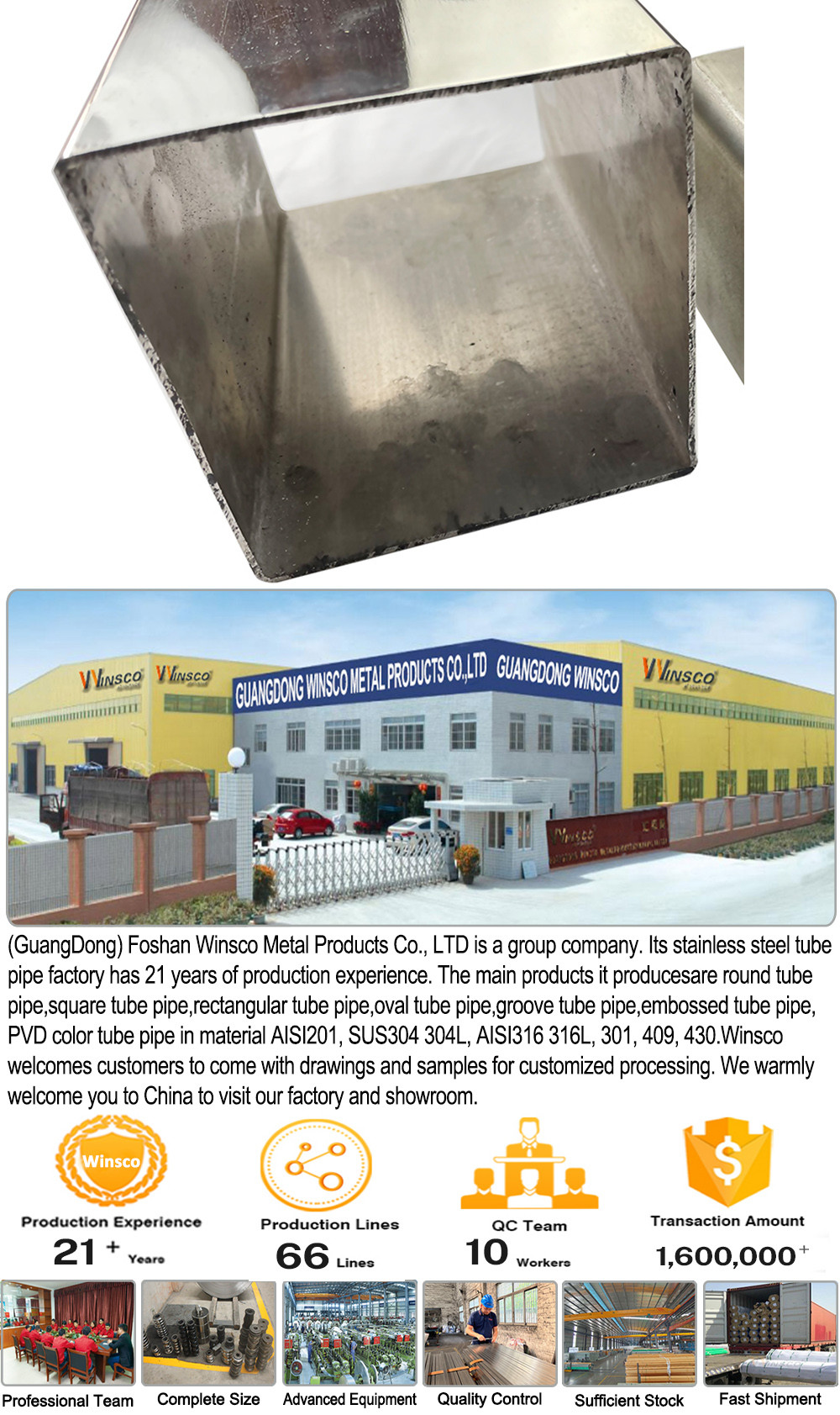 Lower Cost 201 304 316 Grade Inox Square Tube Mirror Stain Finished 200mmx200mm Large Size Stainless Steel Pipe