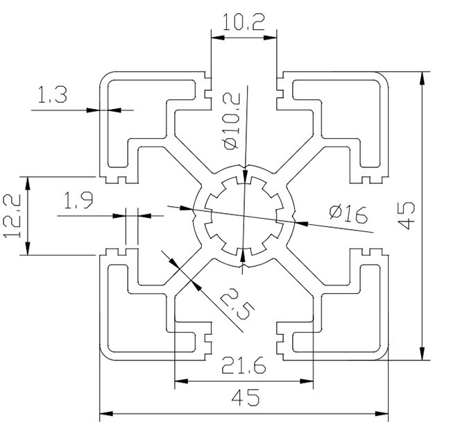 Lighter Type 45 * 45 T Slot Channel Aluminum , Aluminium T Slot Channel 10.2mm Hole