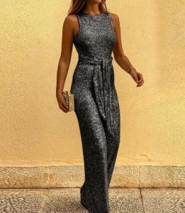 China Custom Clothing Factory China Round Neck Sleeveless Sequined Backless Jumpsuit For Women wholesale