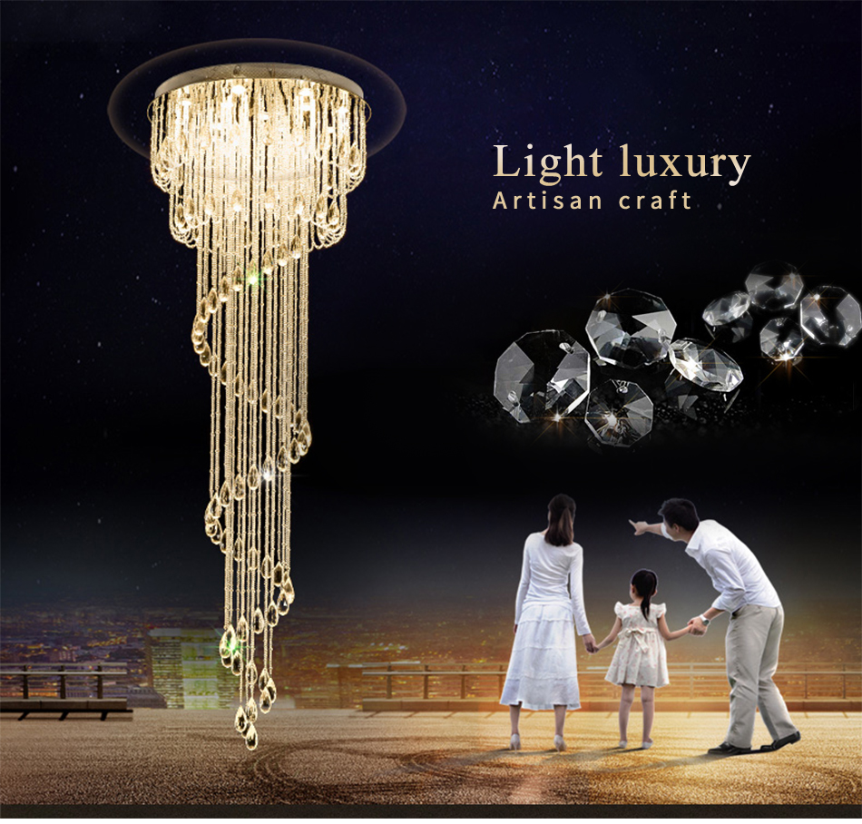 Modern Double Spiral Staircase Lustre Crystal ceiling lights for entrance hallway(WH-NC-54)