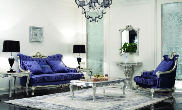 CAD 3D 3 Piece Luxury Living Room Furniture Modern Blue 3 2 1 Seater Velvet Sofa