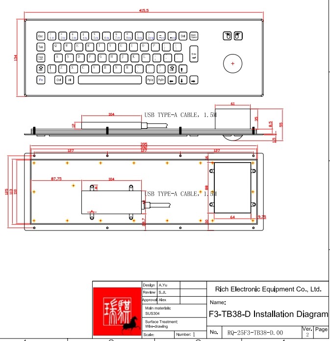 Industrial Stainless Steel Metal Keyboard Panel Mounted IP65 / IK07 Protection Level