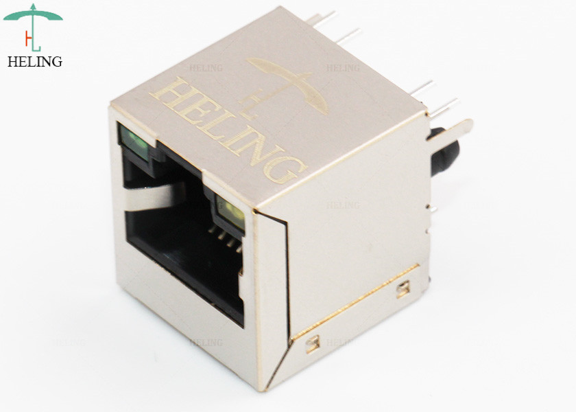 Single Port Shielded SMT RJ45 Connector R / A 50U" Gold Plating Contact Terminal