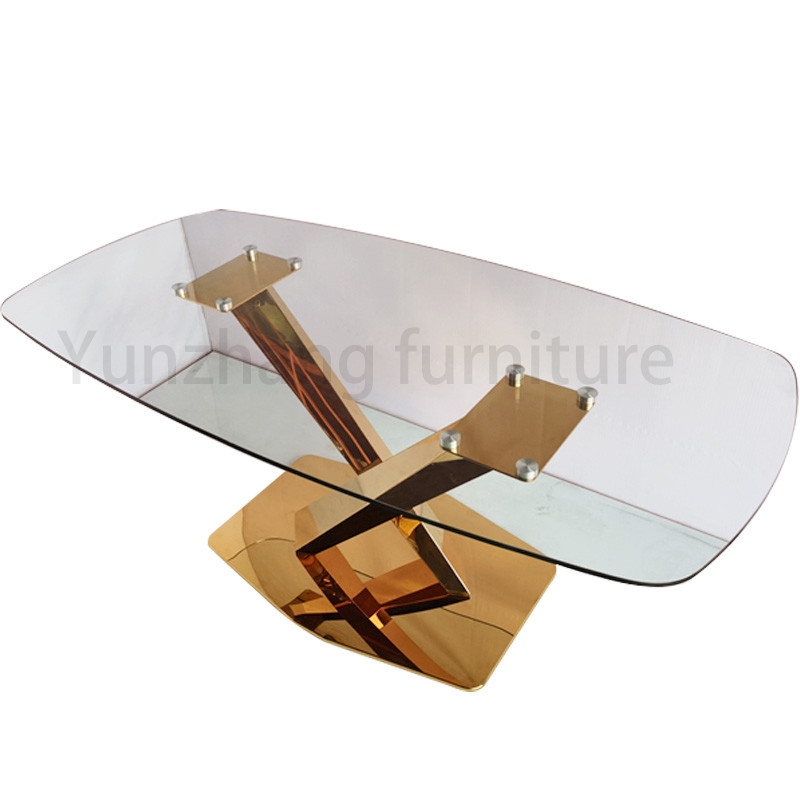 Rectangular Design Glass Top Dining Table Clear Tempered SS201 Base Home Furniture