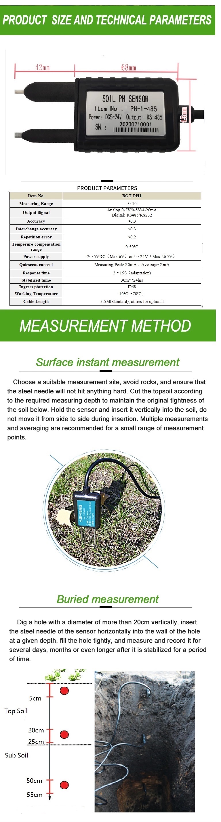 Economical 0-5V 4-20mA RS485 Arduino Soil pH Sensor for Agriculture Soil Measurements