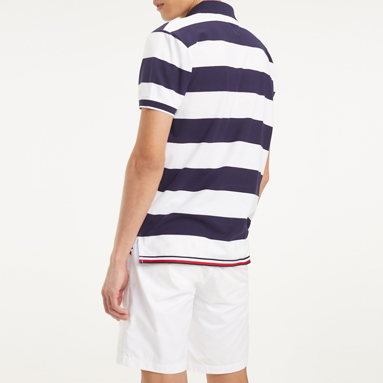 High Collar Stripped Golf Polo Shirt for Men Customised Logo Cotton Material