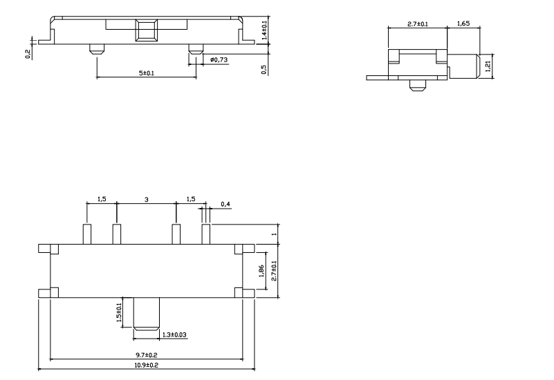 3 Position 8 Pin Vertical 1P2T Interruptor On Off Mini Toggle Switch