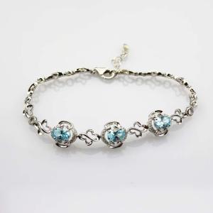China 925 Silver 5x7mm Created Blue Topaz Cubic Zircon Link Tennis Bracelet (H11) wholesale