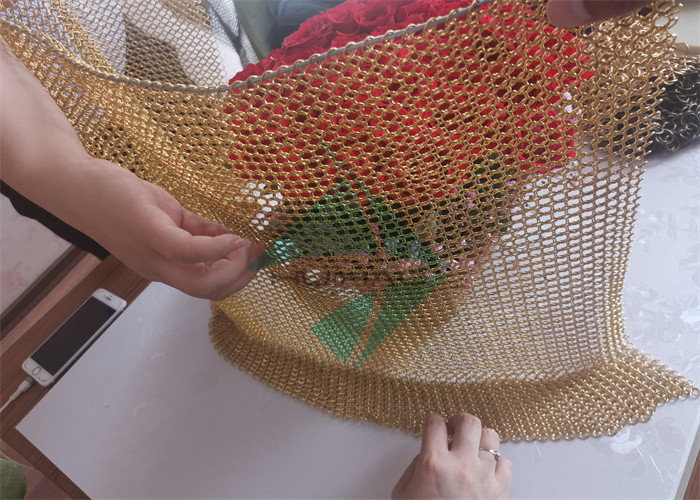 Brass / Gold Color 3.81mm Ringmesh Chainmail As Drapery Curtain For Interior Decoration