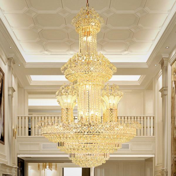 JYLIGHTING Banquet Villa Living Room Hotel Hall Decoration Gold Luxury Large Size K9 Crystal Chandeliers Light Crystal Pendant Light