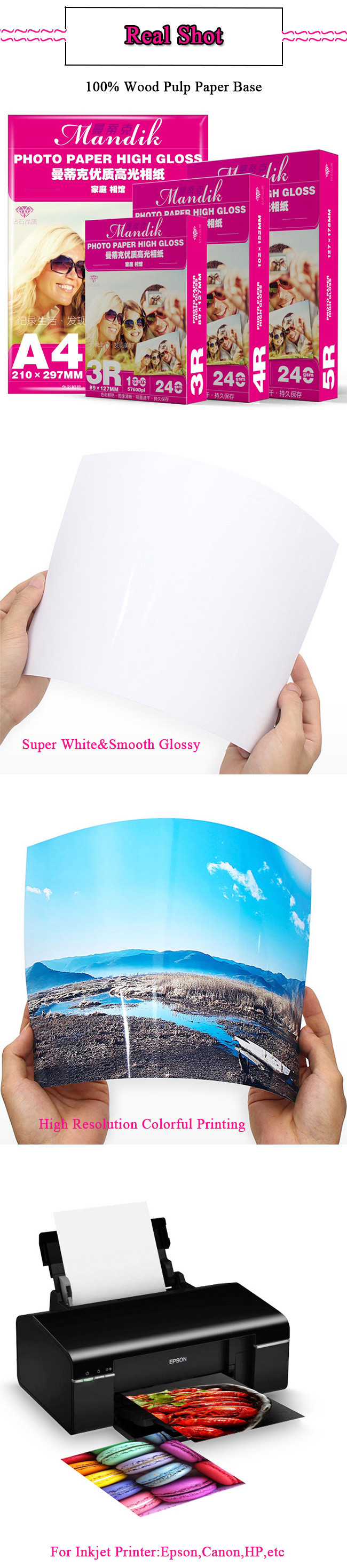 A4 A5 A6 Super White Premium Glossy Inkjet Photo Paper