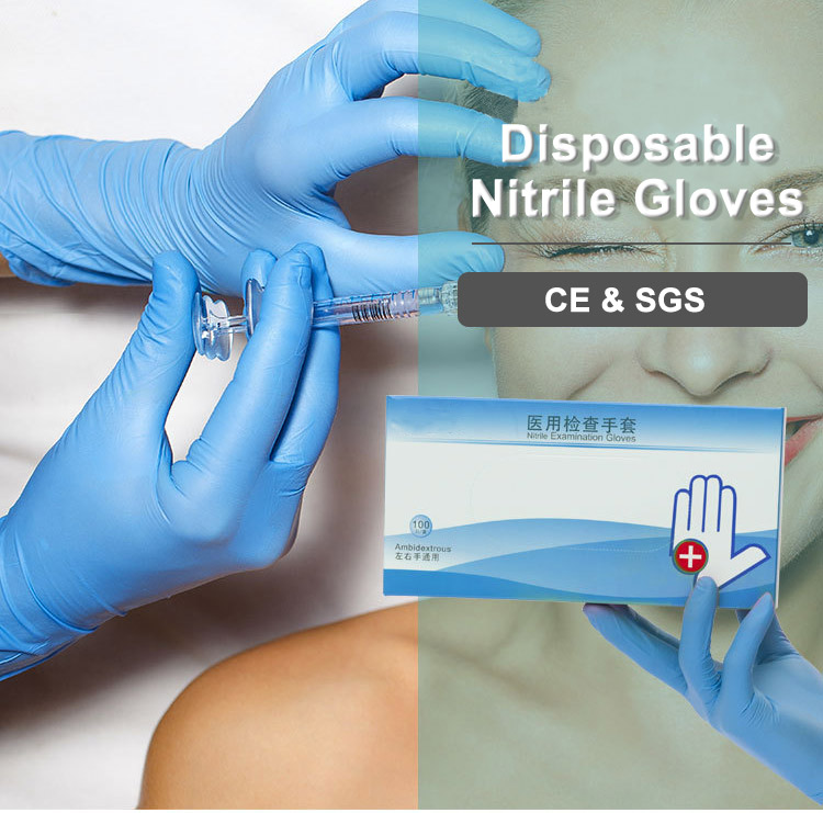Work chemical pink logo blue printing rubber magenta powder free examination medical nitrile gloves disposable