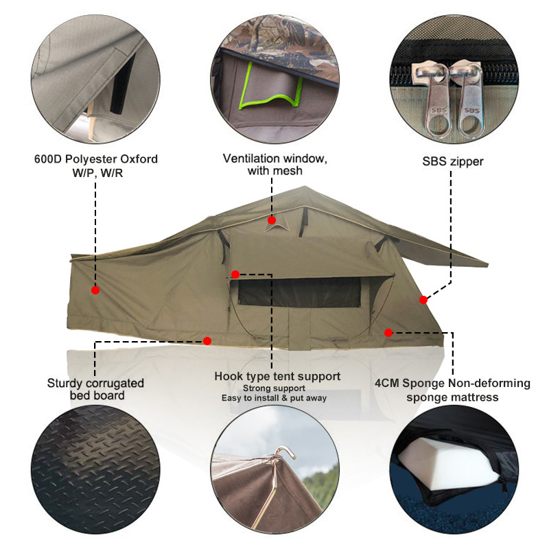 Waterproof 4x4 4 Person Aluminum Camping Car Soft Shell Rooftop Roof Top Tent With Annex Room