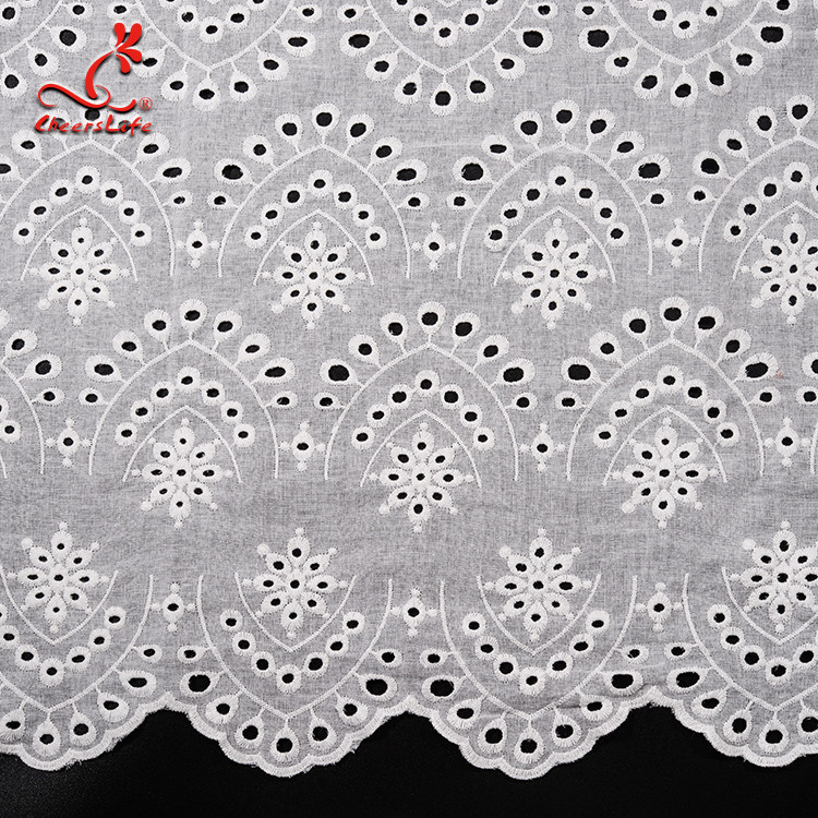 2019 Hot White Cotton Fabrics Embroidered Lace Fabric For Bridal