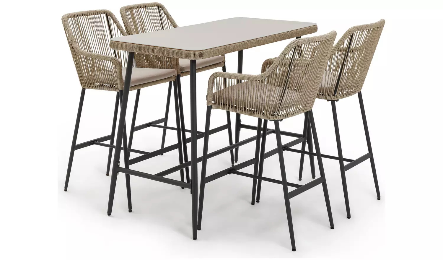 Modern Design AJUNION Metal 4 Seater Garden Bar Set Rattan Weave Outdoor Dining Set