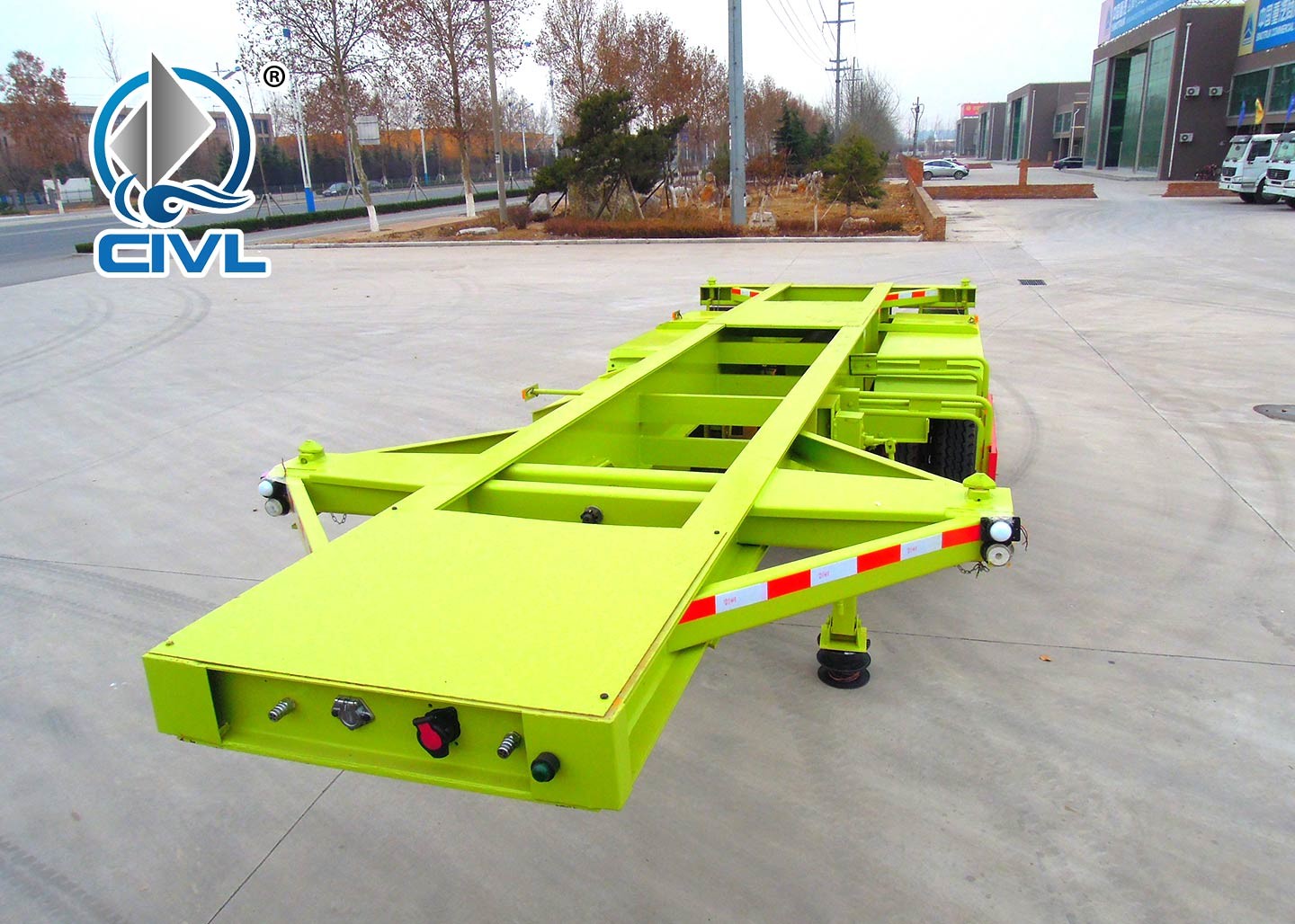 Green 2 Axles Tractor Trailer Trucks / Skeleton Container Diesel Transport Trailer