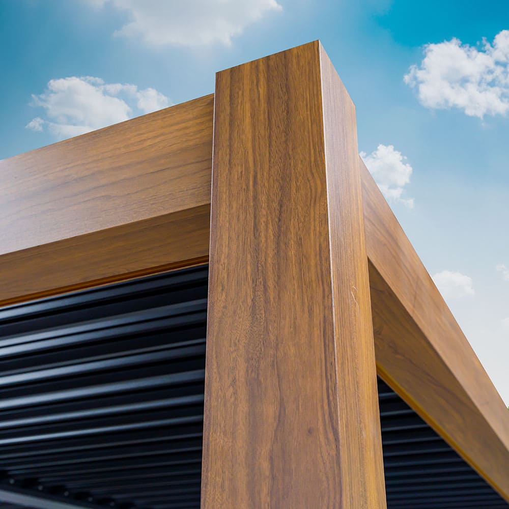 Modern Aluminum Terrace Canopy Roof Louvered Arbours Rot Proof Wooden Coated Pergola
