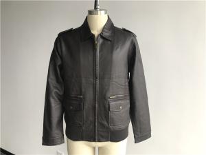China Dark Brown Mens Polyurethane Jacket , Fashion PU Leather Coat DOCO1716 wholesale