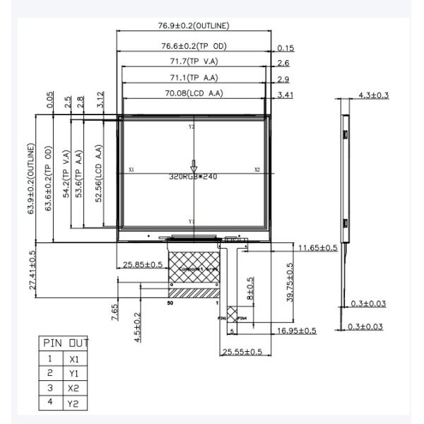 3.5 Inch IPS TFT LCD Module High Brightness Landscape With 16 / 18 / 24 Bit RGB Interface