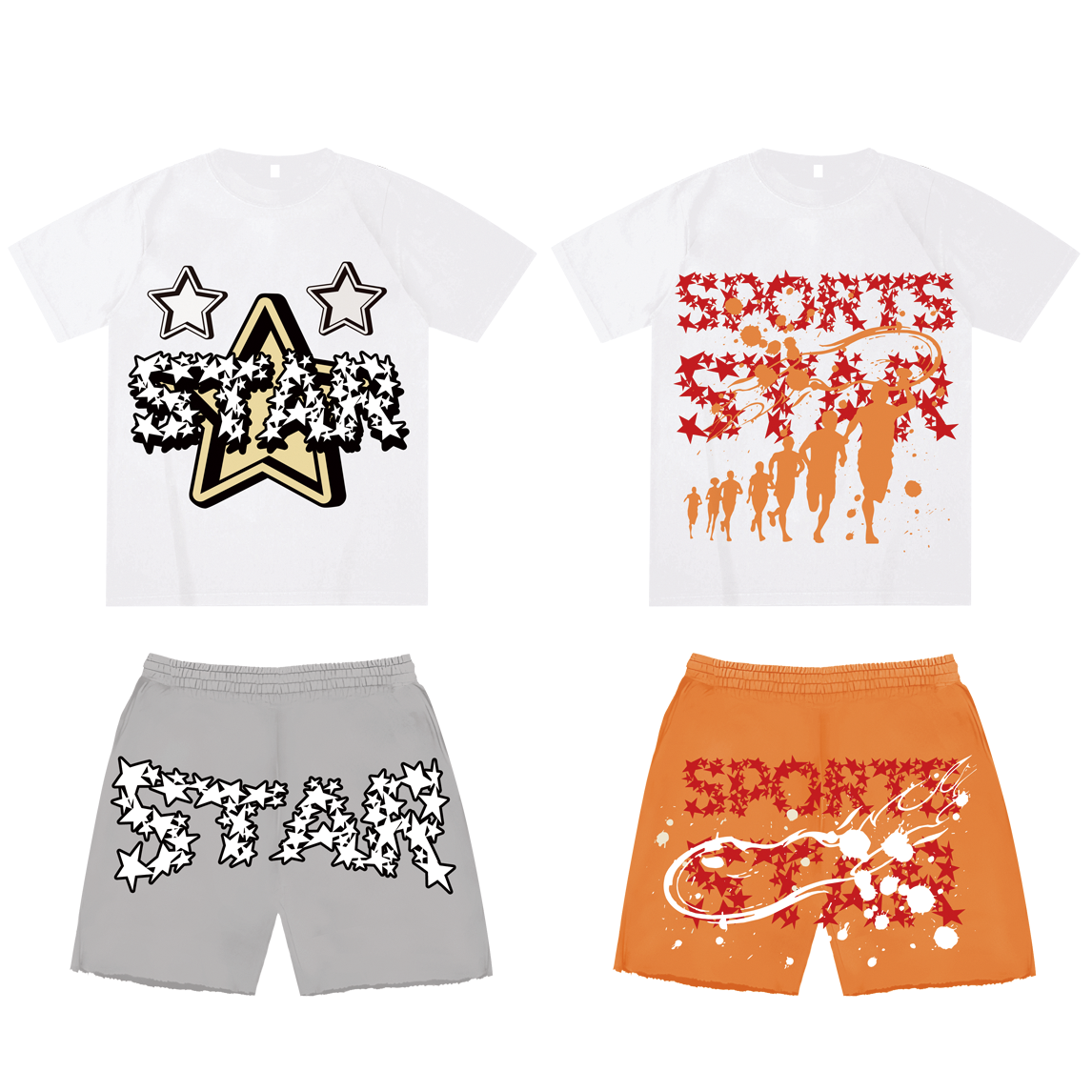 Casual Daily Life 2 Piece Set Mens Vintage Washed Acid Wash Sweat Shorts And T Shirts