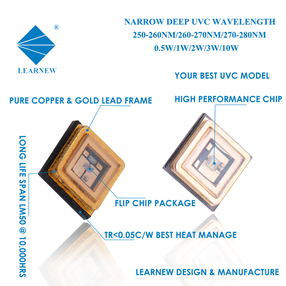 Low Thermal Resistance 265nm 405nm 0.5w UVC LED Chip 3.5x3.5mm