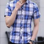 Slim Fit Checkered Pattern Mens Casual Dress Shirts Short Sleeve Fast Drying