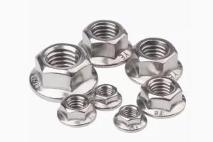 China M3 M4 Stainless steel Hexagon Flange Nuts SUS304 SUS316 A2-70 A4 Metal hex Flange nuts wholesale
