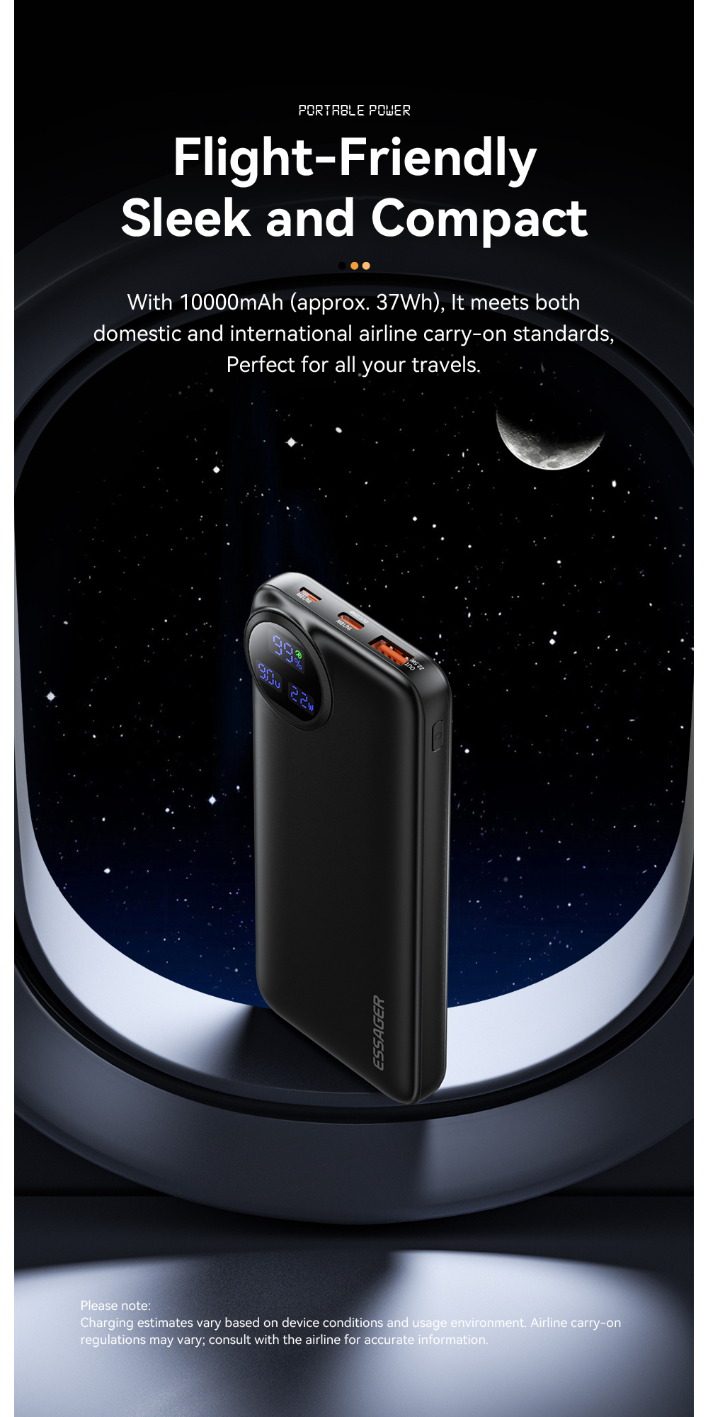 ESSAGER ES-D016 Series 20000 mah Power Banks with USB A/C/Lighting Output LED Display