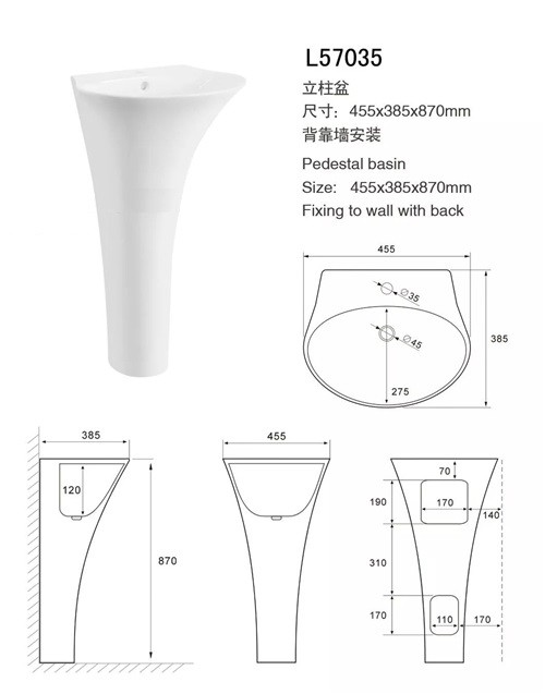 Non Porous Bathroom Sinks And Vanities / Contemporary Pedestal Sink Anti Leak