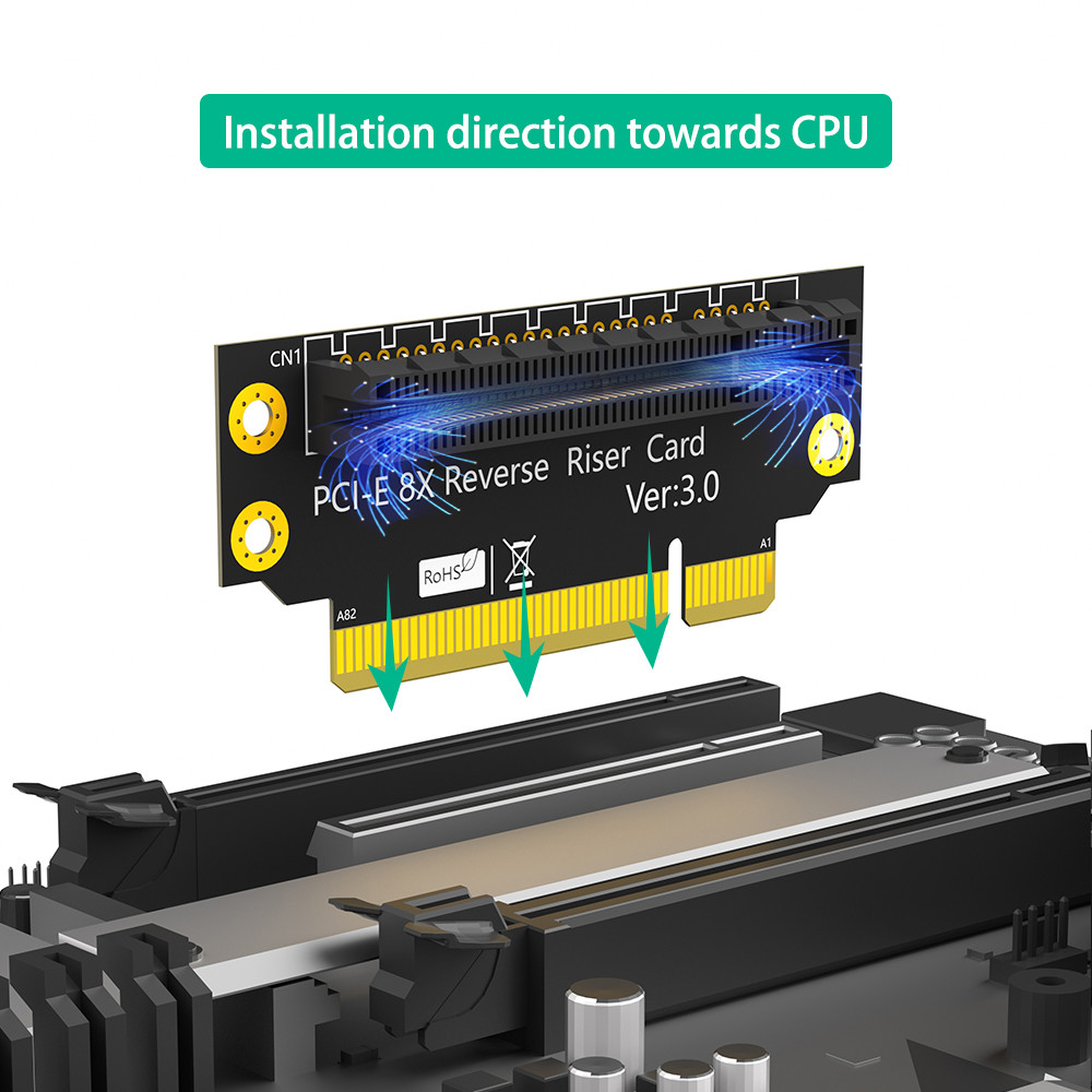 Custom 8X 3.0 PCI-E 90 Degree Reverse Male To Female Riser Card