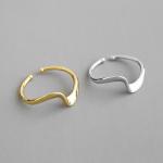 Lanciashow 925 Sterling Silver Gold Plated Jewelry Open Ring Irregular Wavy