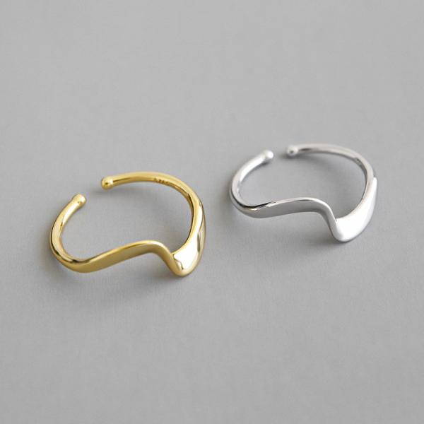 Lanciashow 925 Sterling Silver Gold Plated Jewelry Open Ring Irregular Wavy