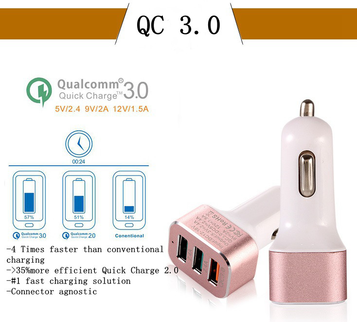 Quick Charger 3.0 42W USB 3 Ports Cell Phone Car Charger