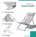 Outdoor Folding Beach Sling Chairs Set, Aluminum Patio Lounge Chair, Portable