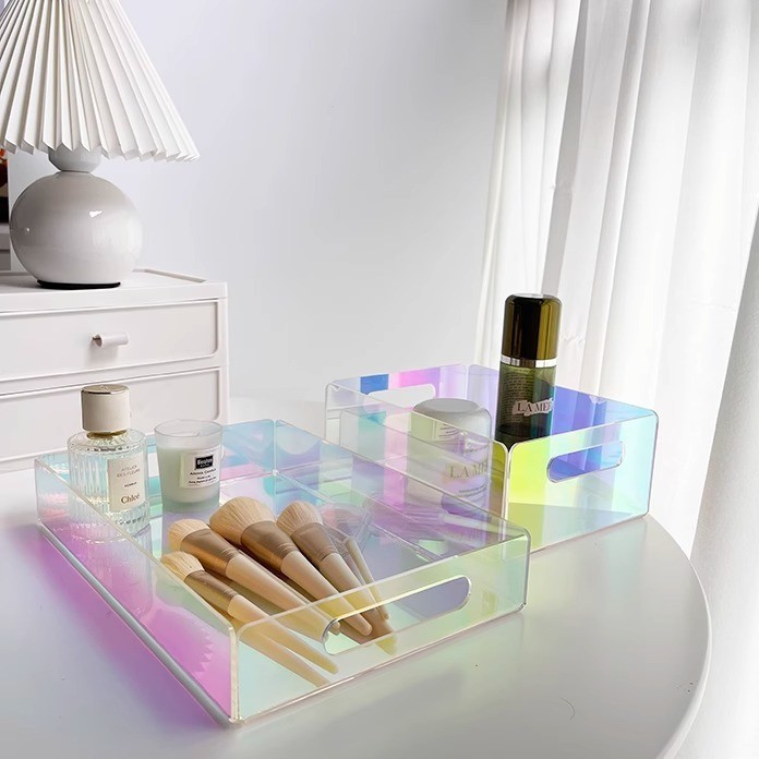 Rainbow Color Stacking Acrylic Tray With Handles Lucite Serving Tray Customized