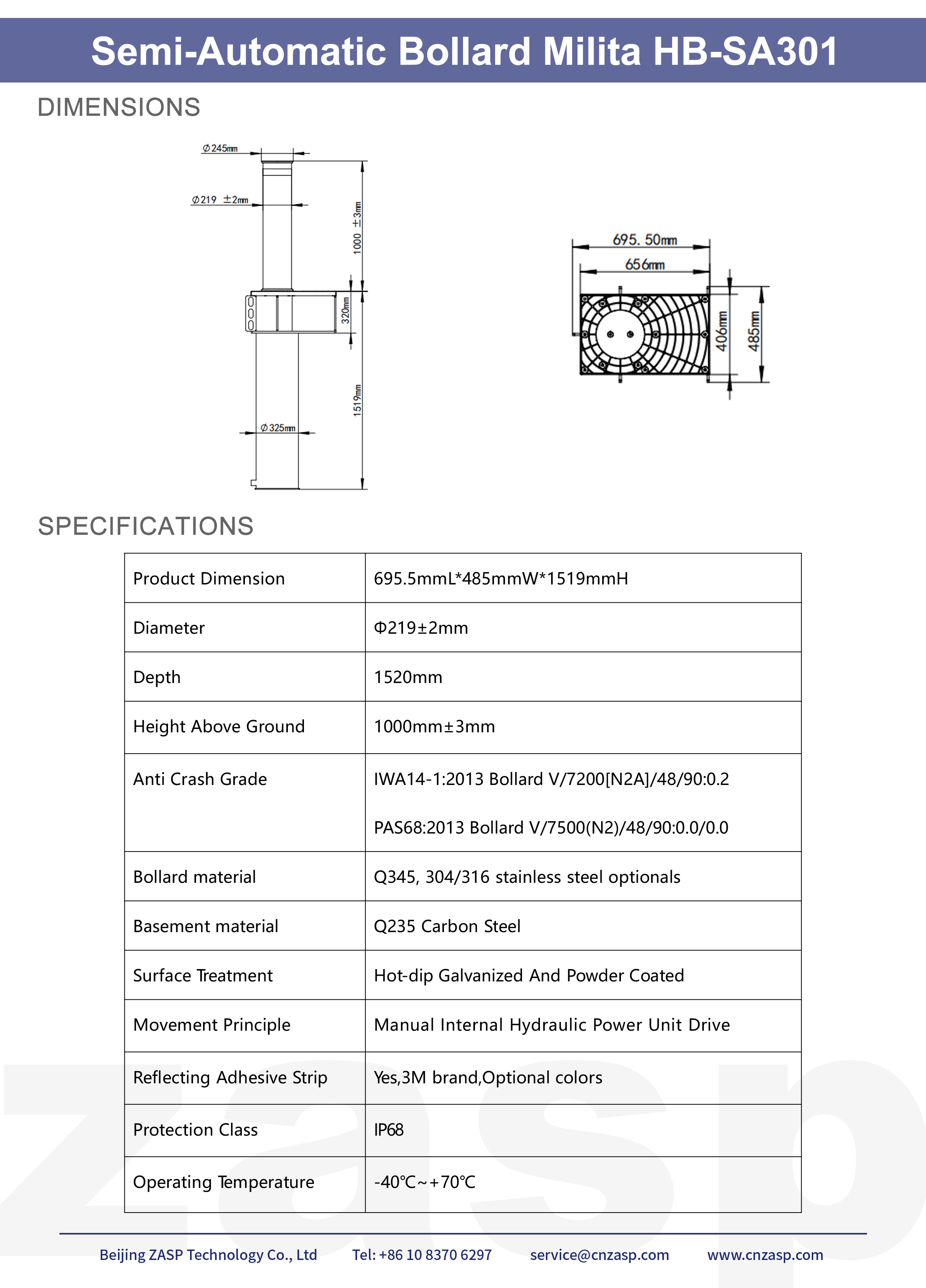 K4 M30 Stainless Steel Retractable Bollards Vehicle Security Bollards