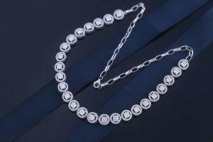 China S925 Sterling Silver CZ Tennis Necklace For Engagement Gift wholesale