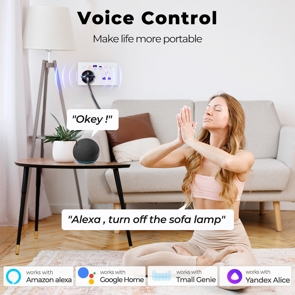 Tuya Smart Wall Socket voice control WIFI Alexa Power Monitor Home Automation US EU UK Plug USB Type-C socket 10A