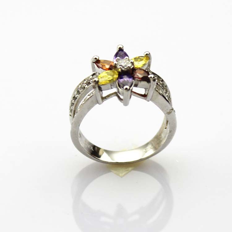 Designer Jewelry Sterling Silver with Yellow Cubic Zircon Flower Gemstone Ring （R0012）