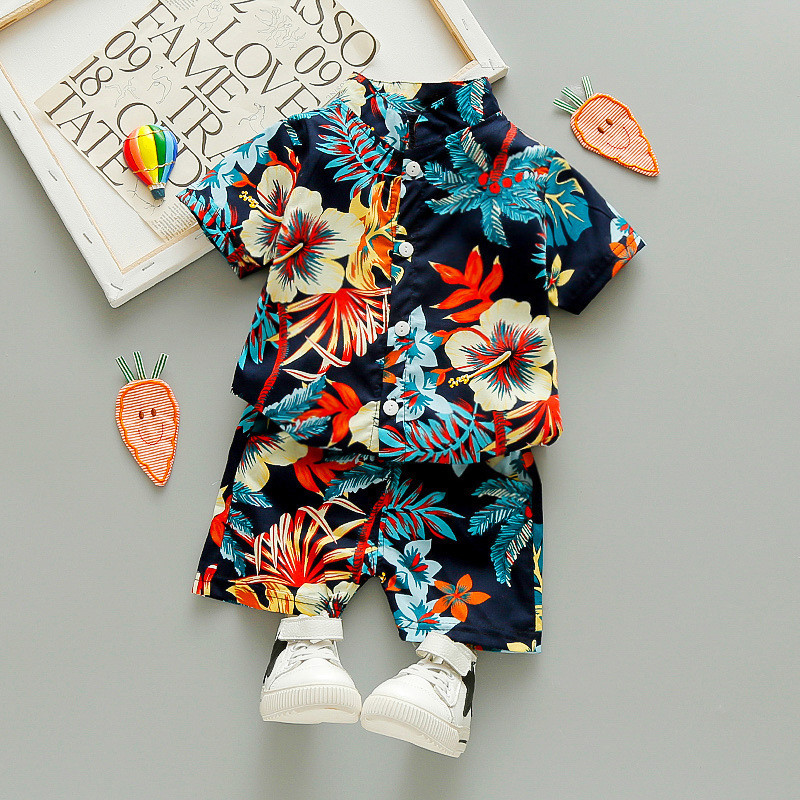 Floral Print 2023 New Beach Style Wholesale Summer baby clothes boy Formal Fashion short sleeve Shirt kids boy summer cl