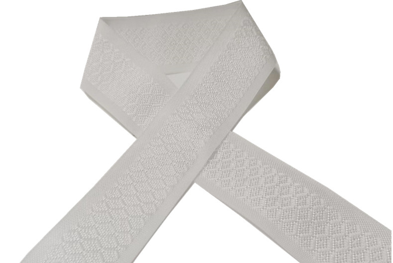White Woven Jacquard Webbing Roll 4.5cm Wide Poly Cotton Webbing