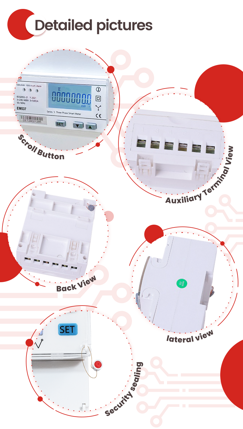 EM537 3*230/400V 5 65 A Three Phase Bi-Directional Electrical Energy Meter -25 to 75