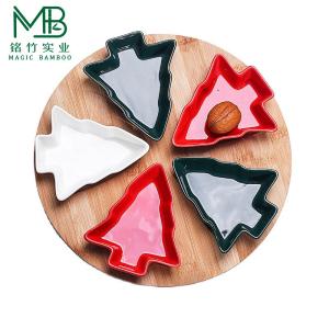 China Christmas Special Rotating Ceramic Snack Tray With Bamboo Base wholesale