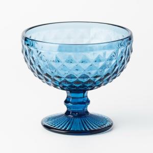 China Small Blue Footed Glass Dessert Bowls 12 Oz Vintage Ice Cream Sundae Dishes 350ml wholesale