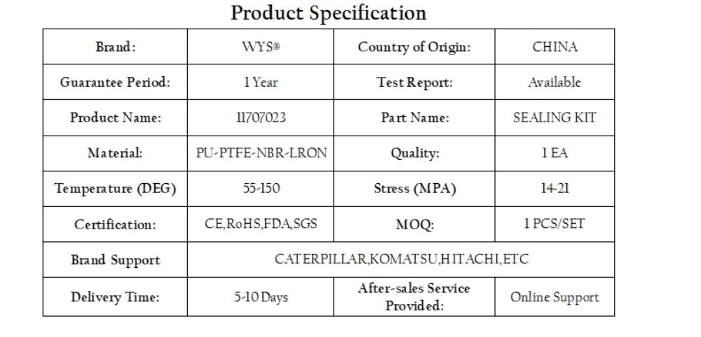 Wys Wonyoung Seal Parts Genuine No.11707023 Caterpillar Komatsu Hydraulic Seal Kit For Excavator Cylinder Repair Construction Machinery Parts